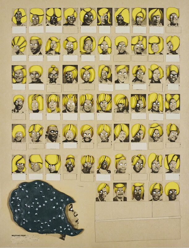 Ellen Gallagher, ‘Bouffant Pride’, 2003, Mixed Media, Photogravure with die-cuts, collage, paint, Plasticine, and toy eye additions, on rag paper, the full sheet., Phillips