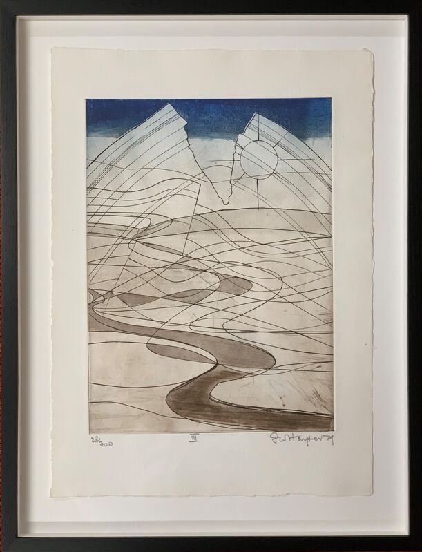 Stanley William Hayter, ‘Land Rise, from the "Death of Hektor" Portfolio’, 1979, Print, Intaglio print from engraving, soft-ground etching, etching, and roulette on copper plate printed in burnt sienna and blue ink., Washington Color Gallery