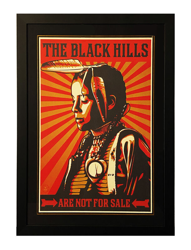 Shepard Fairey, ‘'The Black Hills are Not for Sale'’, 2012, Print, Offset lithograph on cream, Speckletone poster paper. Custom matted and professionally framed in UV-protextive plexiglass and black hardwood frame., Signari Gallery