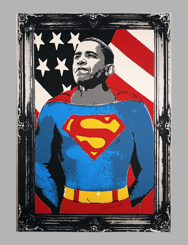Mr. Brainwash, ‘'Obama Superman' (silver)’, 2008, Print, Screen print on deckled edge, 330gsm fine art paper., Signari Gallery