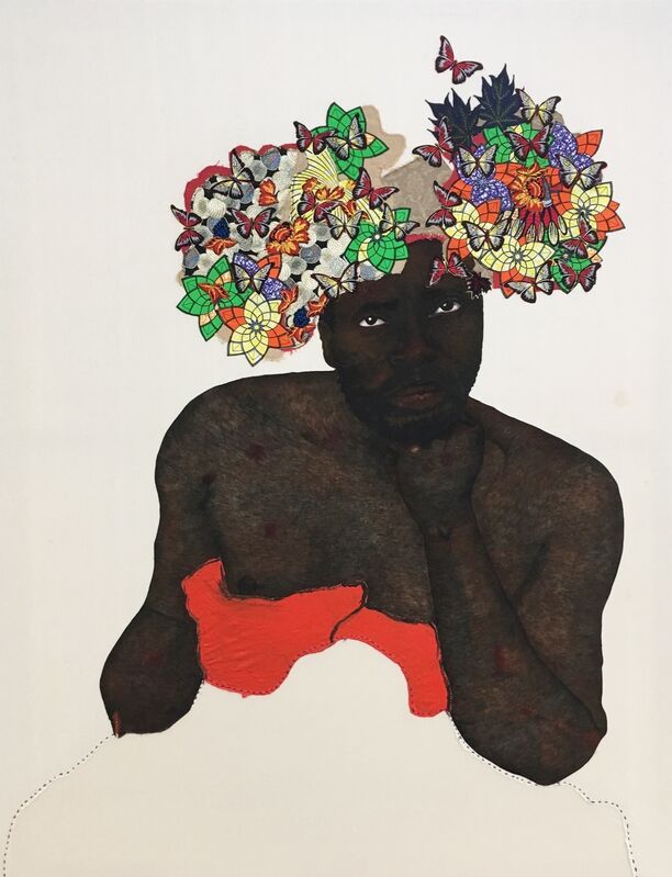 Pierre Mukeba, ‘Disattached’, 2019, Painting, Brush pen and fabric appliqué on cotton, GAGPROJECTS