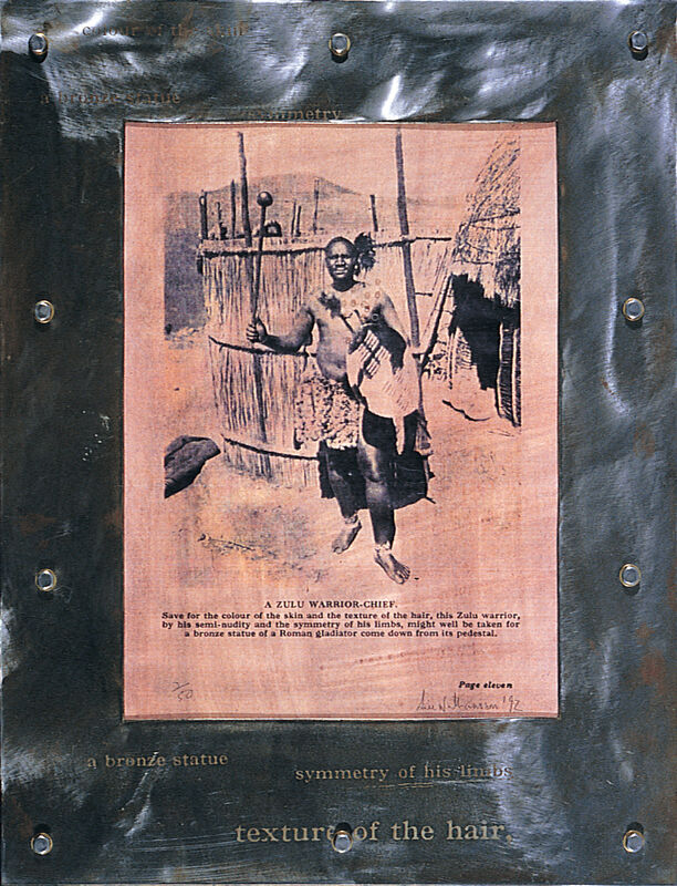 Sue Williamson, ‘Zulu Warrior’, 1992, Drawing, Collage or other Work on Paper, Steel, extruded acetate, archival digital print, wood, Galerie Dominique Fiat