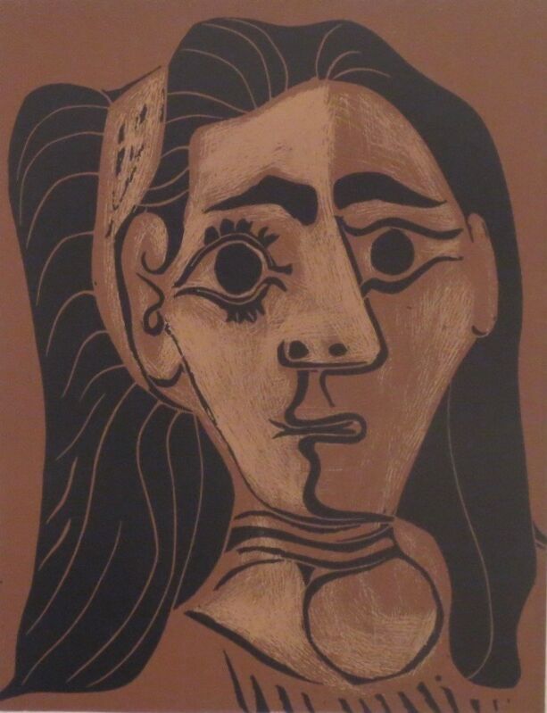 Pablo Picasso, ‘Femme aux cheveux flous (Jacqueline au bandeau II)’, 1962, Print, Linoleum cut on Arches paper, Isselbacher Gallery