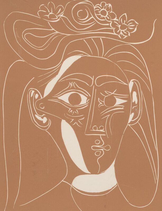 Pablo Picasso, ‘Femme au Chapeau à Fleurs’, 1963, Print, Linocut in colors on Arches paper, 2nd state, Heritage Auctions