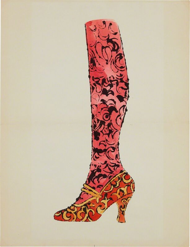 Andy Warhol, ‘Shoe and Leg’, ca. 1955, Drawing, Collage or other Work on Paper, Offset lithograph and watercolor on paper, Phillips