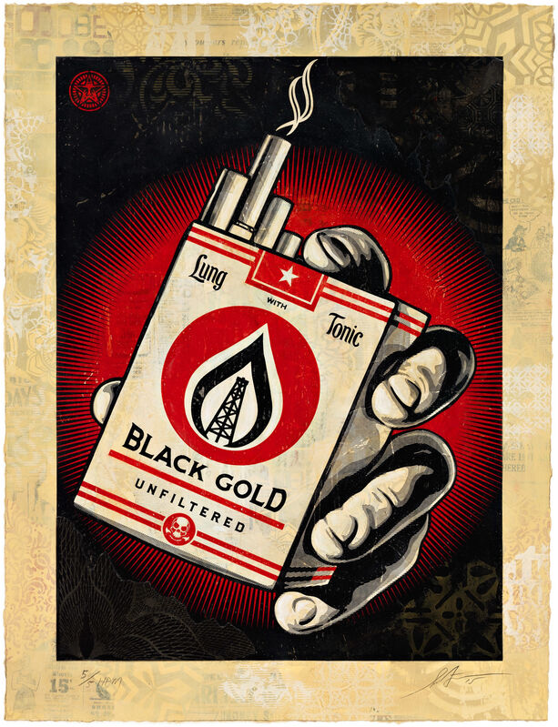 Shepard Fairey, ‘Black Gold, HPM’, 2015, Print, Two-color relief print on hand-painted material, Pace Prints