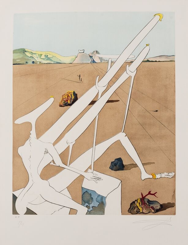 Salvador Dalí, ‘Martian Dalí Equipped with a Holoelectronic Double Microscope (Field 74-12.C)’, 1974, Print, Etching with aquatint printed in colours, Forum Auctions