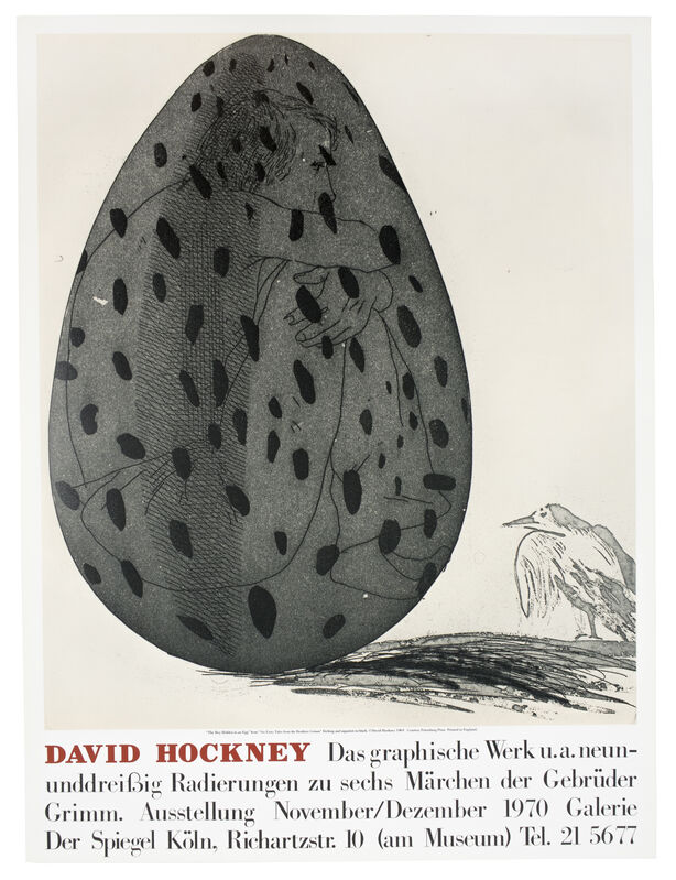 David Hockney, ‘Galerie der Spiegel 1970 (Boy in an Egg 1969) ’, 1970, Posters, Offset lithograph on paper, Petersburg Press 