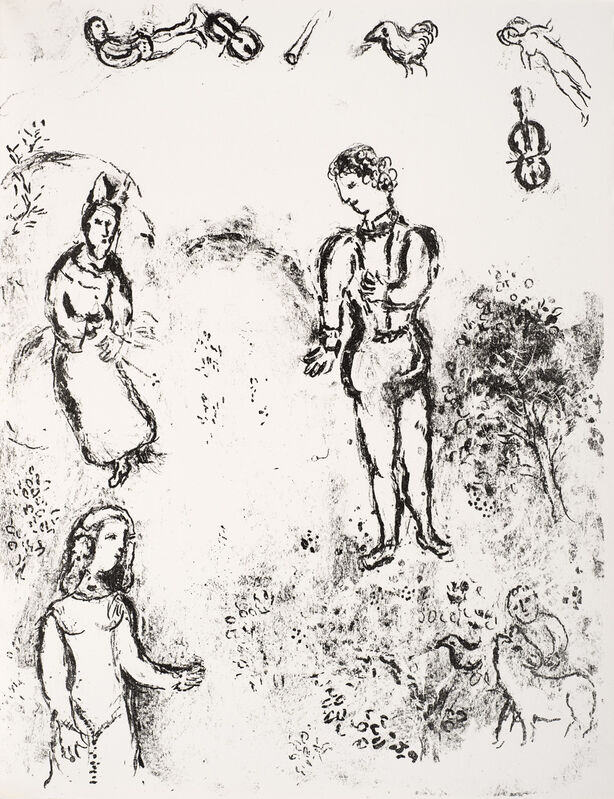 Marc Chagall, ‘Ferdinand, Miranda, and Prospero, with musical spirits flying above.’, 1975, Print, Lithograph, Ben Uri Gallery and Museum 