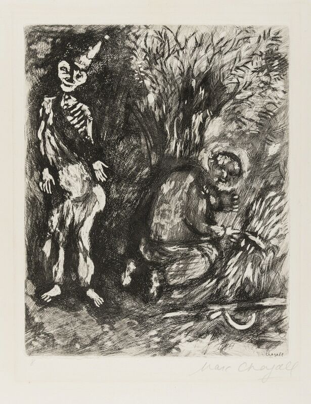 Marc Chagall, ‘Death and the Woodsman (Plate Eight from Fables of Fontaine) (Cramer 22)’, 1952, Print, Etching, on Montval paper, Forum Auctions