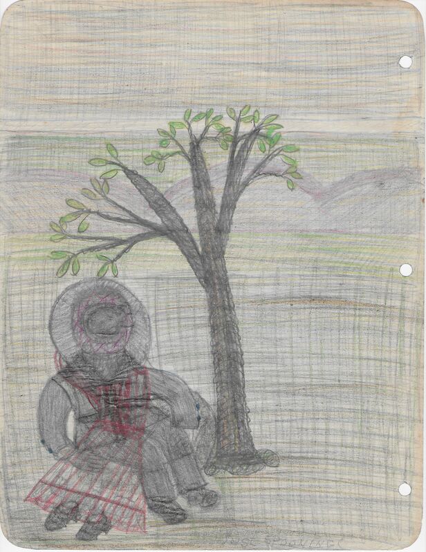 Pearl Blauvelt, ‘Untitled (Just Spooning)’, c. 1940s, Drawing, Collage or other Work on Paper, Graphite and colored pencil on notebook paper, Andrew Edlin Gallery