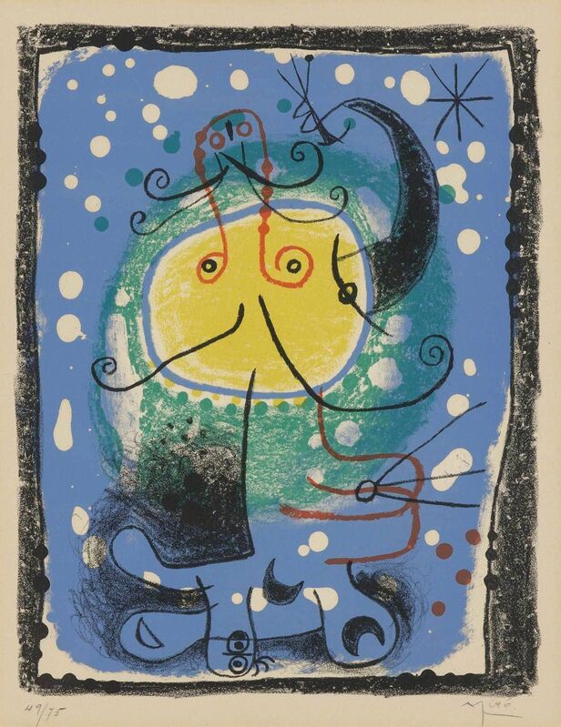 Joan Miró, ‘PERSONNAGE SUR FOND BLEU (MOURLOT 244)’, 1957, Print, Color lithograph, Doyle