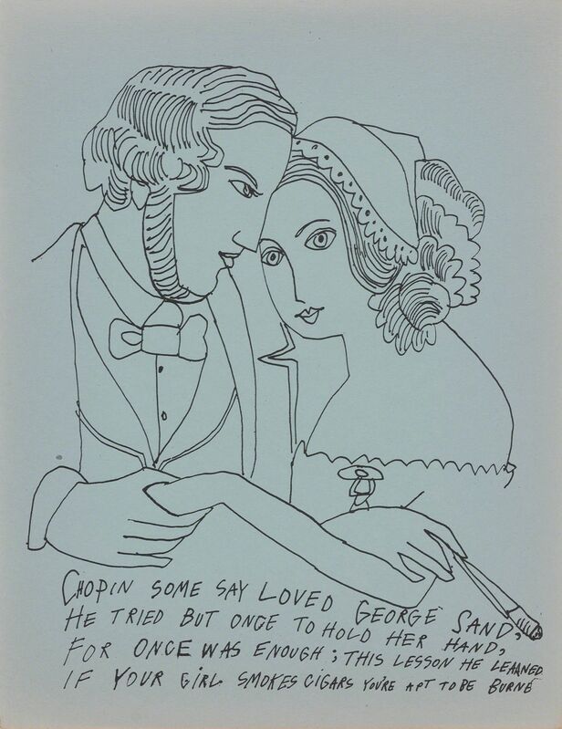 Andy Warhol, ‘Love Is A Pink Cake (Feldman/Schellman IV.27-50)’, 1953, Print, Complete set of 25 offset lithographs, on pale blue wove paper, with accompanying poetry by Ralph Thomas Ward, Doyle