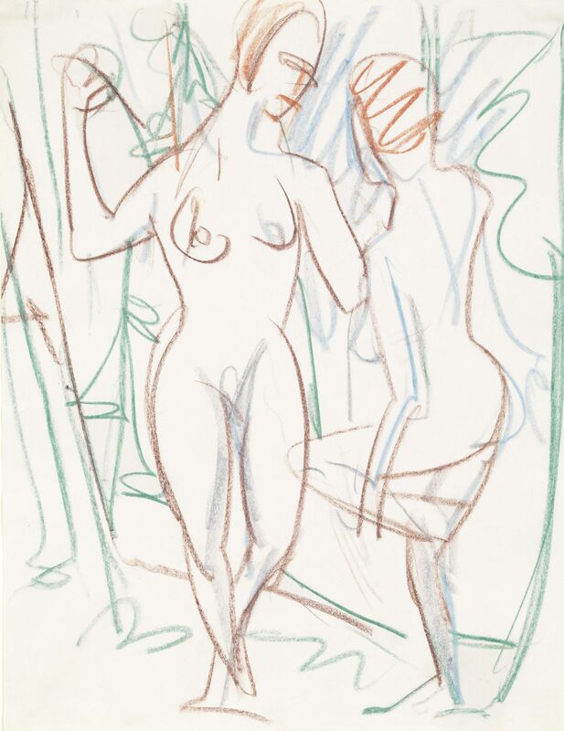 Ernst Ludwig Kirchner, ‘Zwei Mädchen im Sertig-Tal’, 1926, Drawing, Collage or other Work on Paper, Coloured chalks, Henze & Ketterer & Triebold