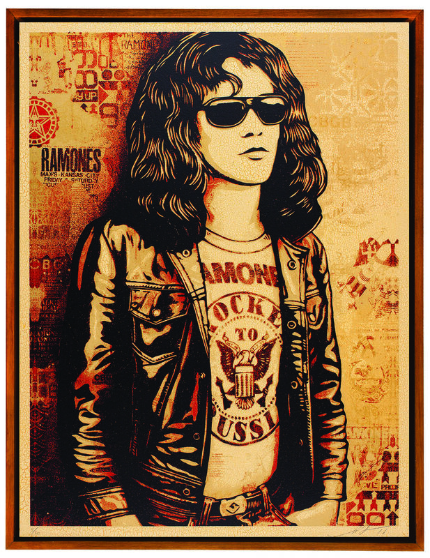 Shepard Fairey, ‘Tommy Ramone’, 2016, Mixed Media, Screen print on wood panel, Underdogs Gallery