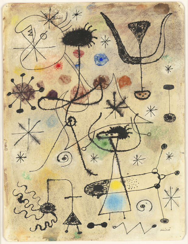 Joan Miró, ‘Femmes, oiseau, étoiles’, 1942, Drawing, Collage or other Work on Paper, Pencil, pastel, India ink and watercolour on paper, Waddington Custot