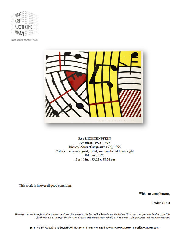 Roy Lichtenstein, ‘Musical Notes (Composition IV)’, 1995, Print, Color silkscreen, Fine Art Auctions Miami
