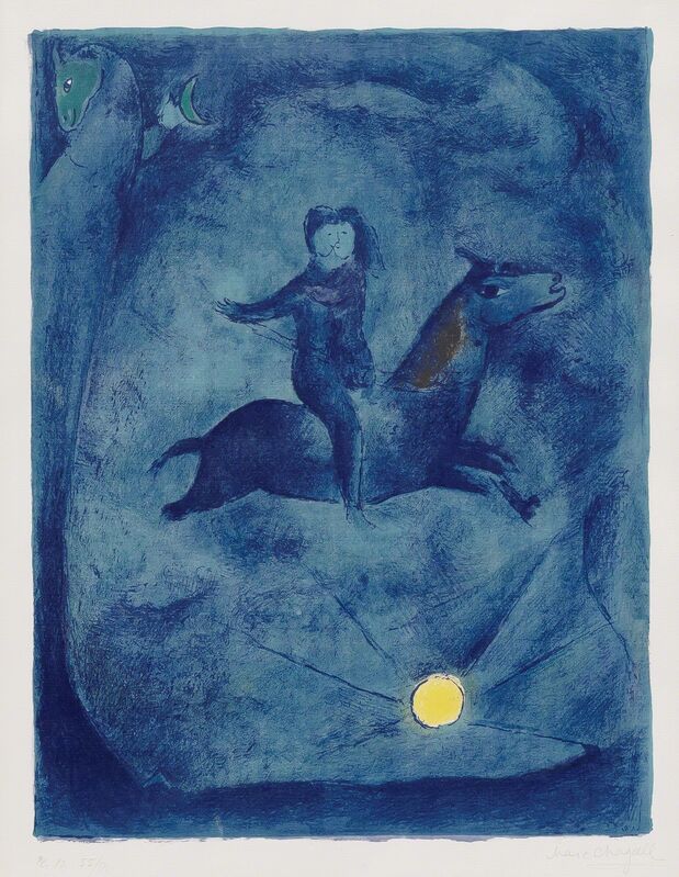Marc Chagall, ‘Mounting the Ebony Horse...’, 1948, Print, Lithograph, Leslie Sacks Gallery