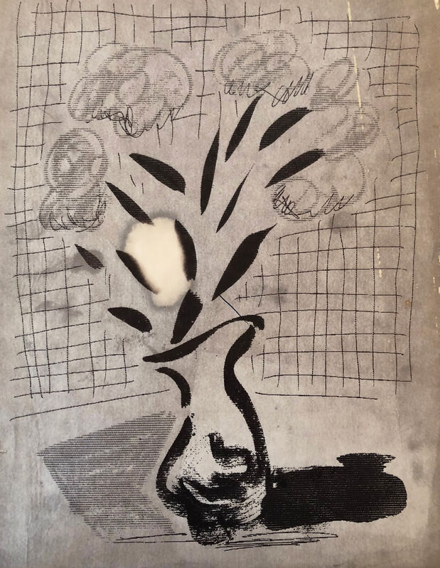 David Hockney, ‘Flower and Vase’, 1989, Drawing, Collage or other Work on Paper, Black and White Fax copy, Asher Grey Gallery