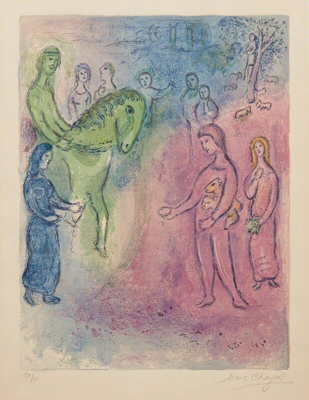 Marc Chagall, ‘Arrivée de Dionysophane (The Arrival of Dionysophanes), from Daphnis and Chloé’, 1961, Print, Lithograph in colors, on Arches paper, with full margins, Phillips
