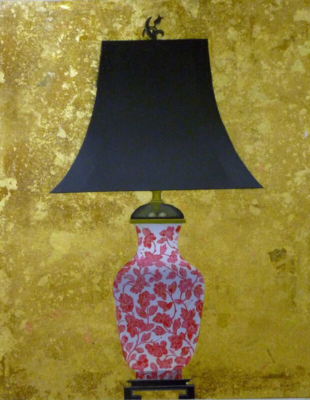 Patrick Kirwin, ‘Lamp I (Coral and White Floral Base)’, Painting, Acrylic and Gold Leaf on Panel, Zenith Gallery