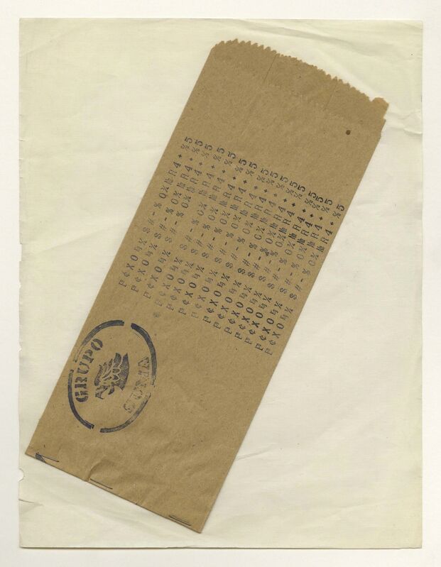 Grupo Suma, ‘Untitled’, ca. 1978, Drawing, Collage or other Work on Paper, Ink stamp on paper (peanut bag), Bienvenu Steinberg & Partner