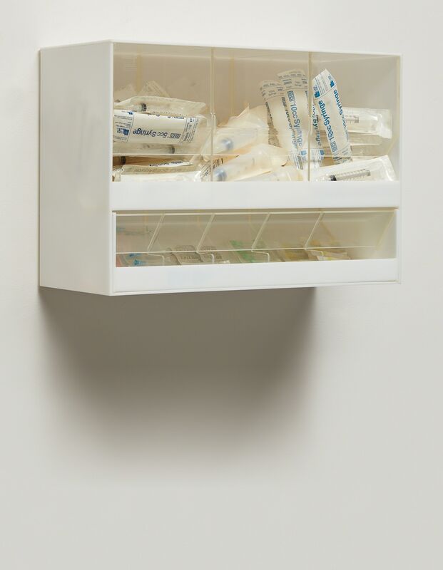 Damien Hirst, ‘Love Will Tear Us Apart’, 1995, Sculpture, Plexiglas, sintra cabinet, surgical syringes, and needles, Phillips