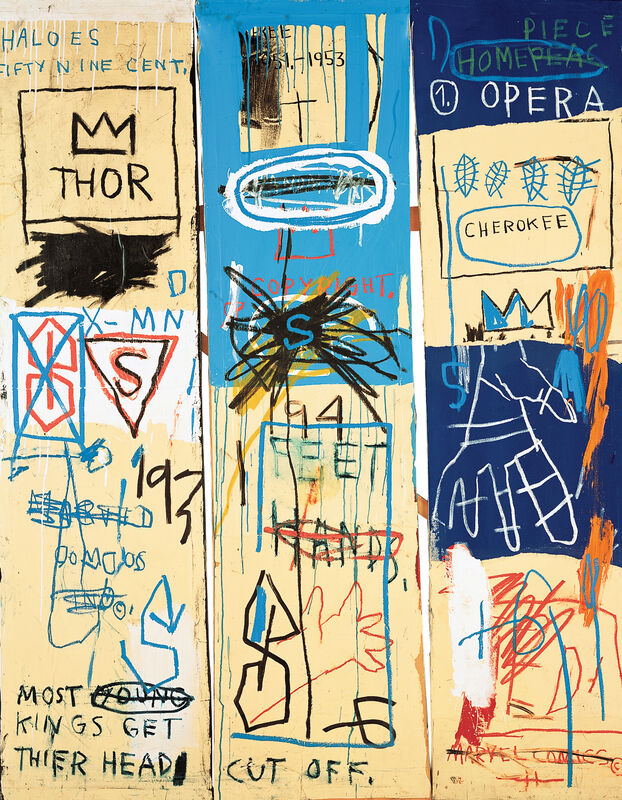 Jean-Michel Basquiat, ‘Charles the First’, 1983, Painting, Acrylic and oil stick on canvas, three panels, Guggenheim Museum