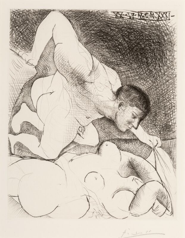 Pablo Picasso, ‘Homme devoilant une femme, pl. 5, from the Vollard suite’, 1931, Print, Drypoint on Montval laid paper, Heritage Auctions