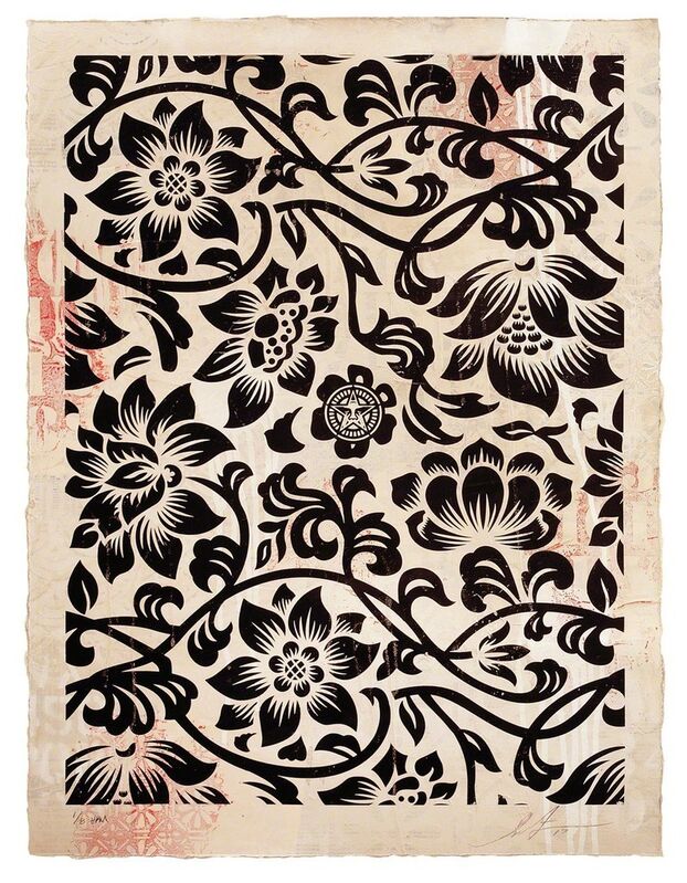 Shepard Fairey, ‘Floral Takeover (Black/Cream)’, 2017, Mixed Media, Silkscreen und mixed media collage on paper, HPM, Galerie Ernst Hilger 