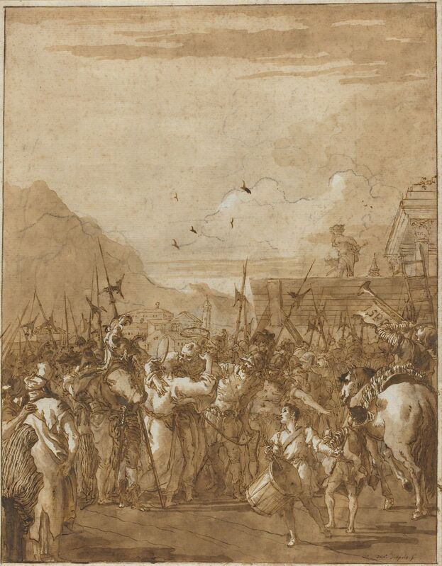 Giovanni Domenico Tiepolo, ‘The Parting of Saints Peter and Paul’, early 1790s, Drawing, Collage or other Work on Paper, Pen and brown ink with brown wash over charcoal on laid paper, National Gallery of Art, Washington, D.C.