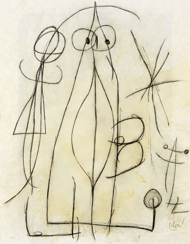 Joan Miró, ‘Femme attrapant un oiseau attiré par le sexe béant de cette femme, à l'ombre d'une étoile’, 1976, Drawing, Collage or other Work on Paper, Mixed media on paper, Galerie Lelong & Co.