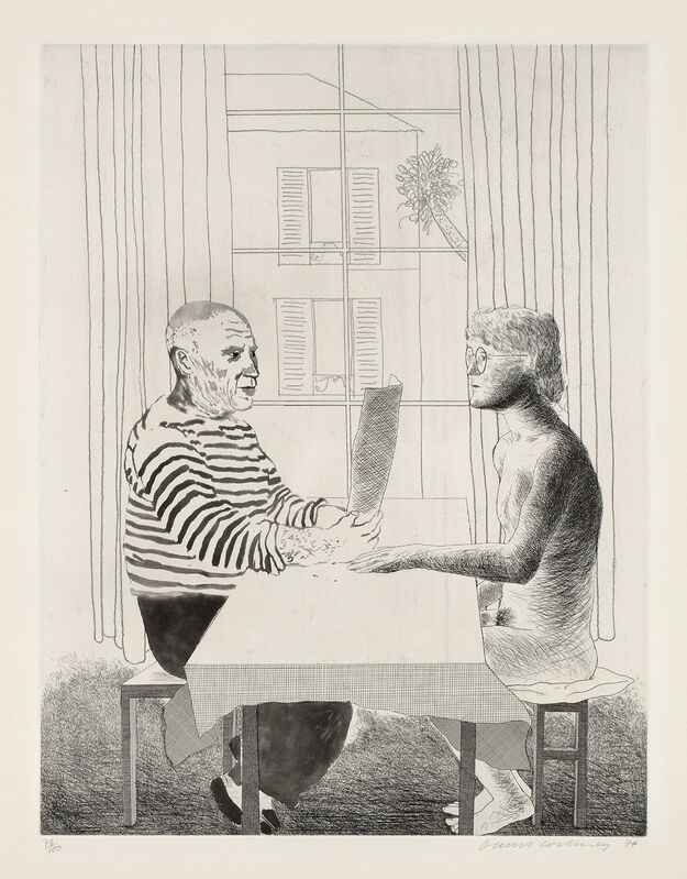 David Hockney, ‘Artist and Model’, 1973-74, Print, Hard-ground, soft-ground and lift-ground etching, on Arches paper, with full margins., Phillips