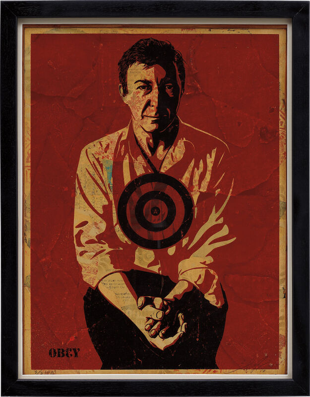 Shepard Fairey, ‘Jasper Johns Red’, 2010, Mixed Media, Silkscreen and mixed media collage on wood, in artist's frame, Phillips