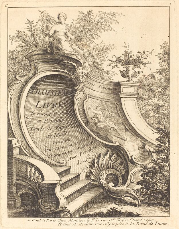 Antoine Aveline, ‘Troisieme livre de formes Cartels et Rocailles (Title Page)’, 1736, Print, Etching with engraving on laid paper, National Gallery of Art, Washington, D.C.