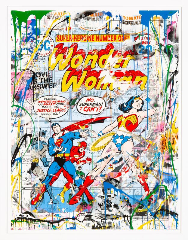 Mr. Brainwash, ‘Justice League’, 2017, Mixed Media, Screenprint, stencil, spray paint and acrylic on paper, Heritage Auctions