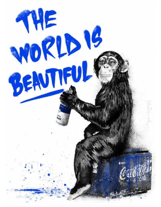 Mr. Brainwash, ‘The World Is Beautiful (Blue)’, 2020, Painting, Limited Edition Silkscreen of 75, Liss Gallery