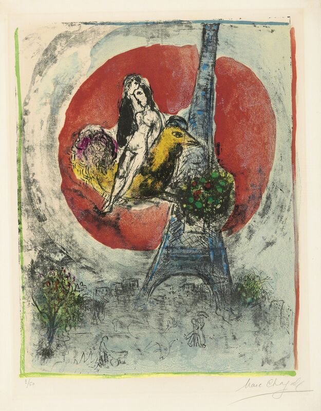 Marc Chagall, ‘Les amoureux de la Tour Eiffel’, 1960, Print, Lithograph in colours on Arches wove paper, Christie's