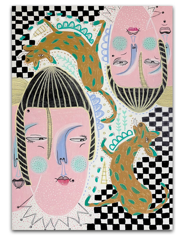 Yool Kim, ‘Walking My Green Dot Dog’, 2021, Painting, Mixed media on linen canvas, Court Tree Collective