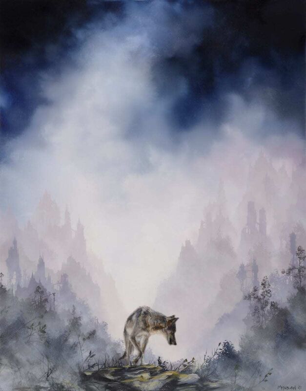 Brian Mashburn, ‘Gray Wolf on Rocks’, 2021, Painting, Oil on canvas, Haven Gallery