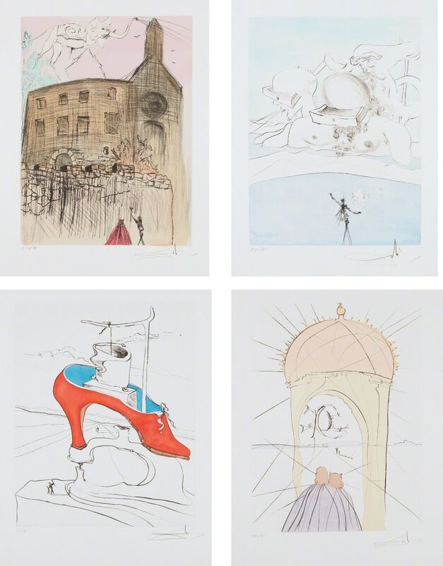 Salvador Dalí, ‘After 50 Years of Surrealism’, 1974, Print, The complete set of 12 etchings with stencil hand-coloring, on Velin d'Arches paper, with full margins, each contained in a folder with text by André Parinaud, all contained in the original black linen-covered portfolio case, Phillips