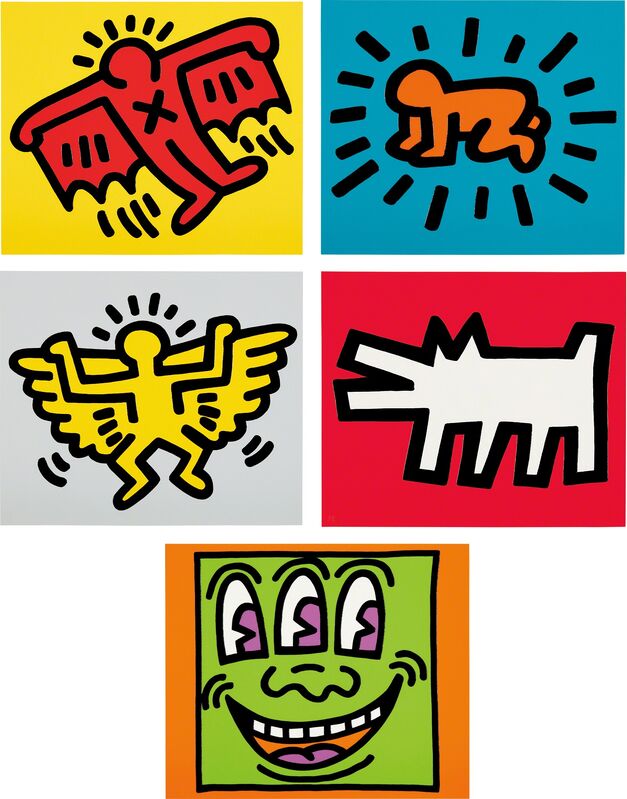 Keith Haring, ‘Icons’, 1990, Print, The complete set of five screenprints in colours with embossing, on Arches Cover paper, the full sheets, all contained in the original red linen-covered portfolio, Phillips