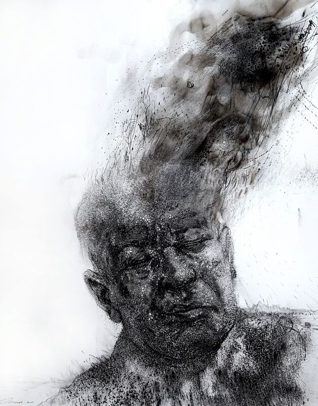 Diane Victor, ‘The man who lost his head’, 2017, Drawing, Collage or other Work on Paper, Smoke and charcoal drawing on paper, David Krut Projects