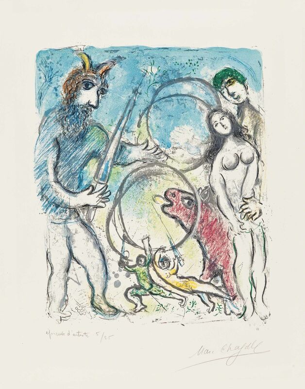 Marc Chagall, ‘A la Femme, Qu’est-il rest..., from Sur La Terre Des Dieux’, 1967, Print, Lithograph in colors, on Arches paper, Christie's