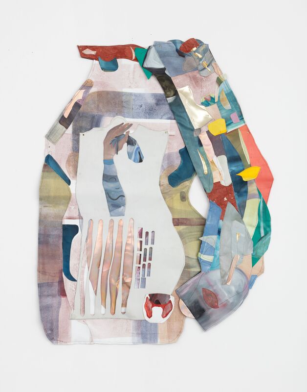 Mathilde Denize, ‘Second Hand’, 2021, Mixed Media, Oil and watercolor on canvas, vinyl, leather, Perrotin
