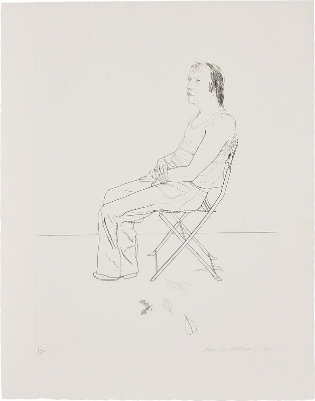 David Hockney, ‘Mo with Five Leaves’, 1971, Print, Etching, on J. Green paper, with full margins., Phillips