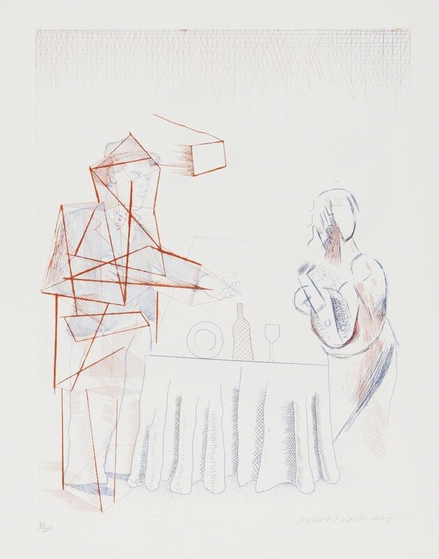 David Hockney, ‘Figures with Still Life (S.A.C 187)’, 1976-77, Print, Etching with aquatint printed in colours, Forum Auctions