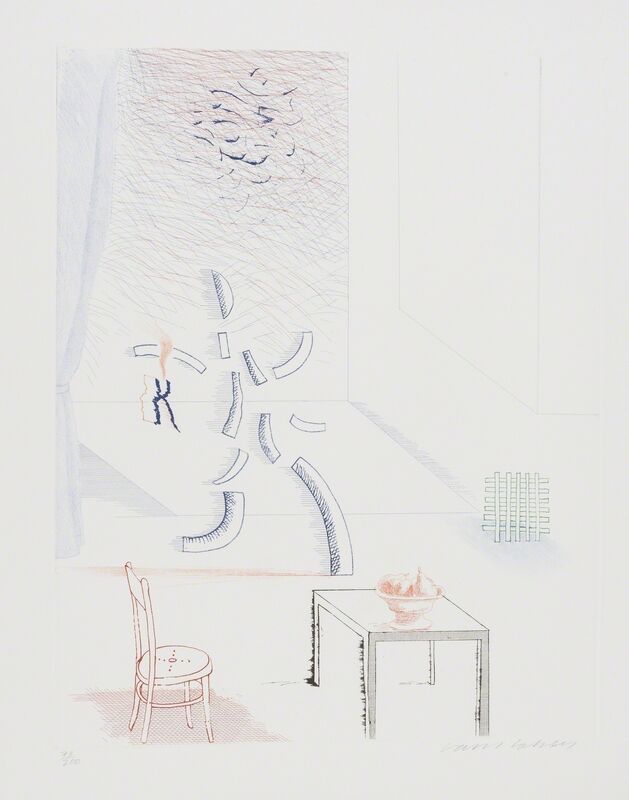 David Hockney, ‘Tick it, tock it, turn it true (S.A.C 192)’, 1976-77, Print, Etching with aquatint printed in colours, Forum Auctions