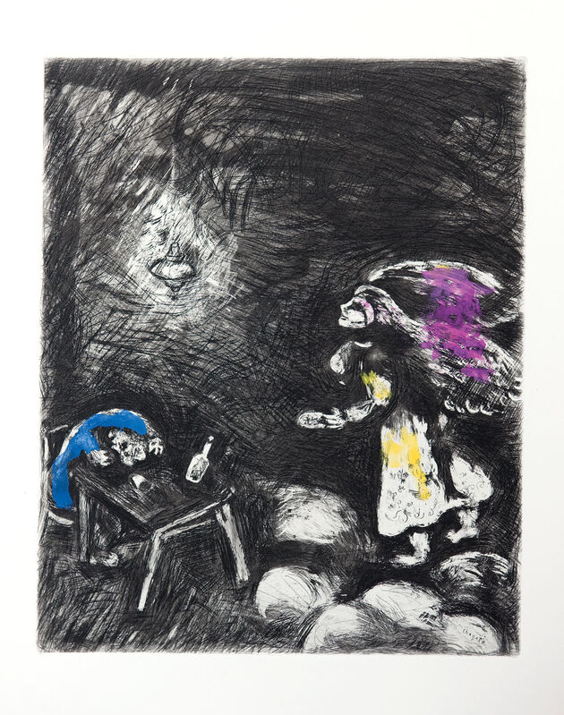 Marc Chagall, ‘The Drunkard and his Wife’, 1952, Print, Etching with hand colouring., Goldmark Gallery