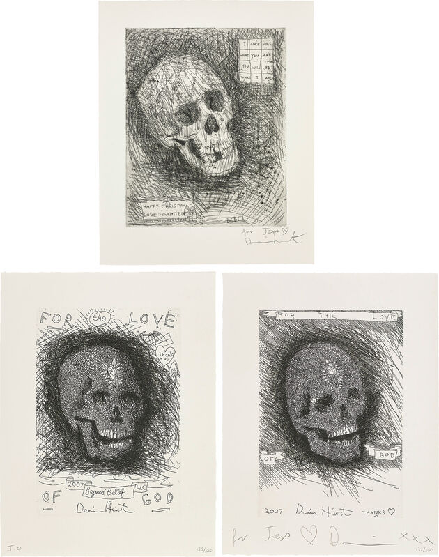 Damien Hirst, ‘I Once Was What You Are You Will Be What I Am; and For the Love of God, Beyond Belief’, 2006/07, Print, Three etchings, on wove paper, with full margins., Phillips